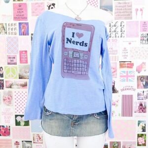 i heart nerds blue striped long sleeve top